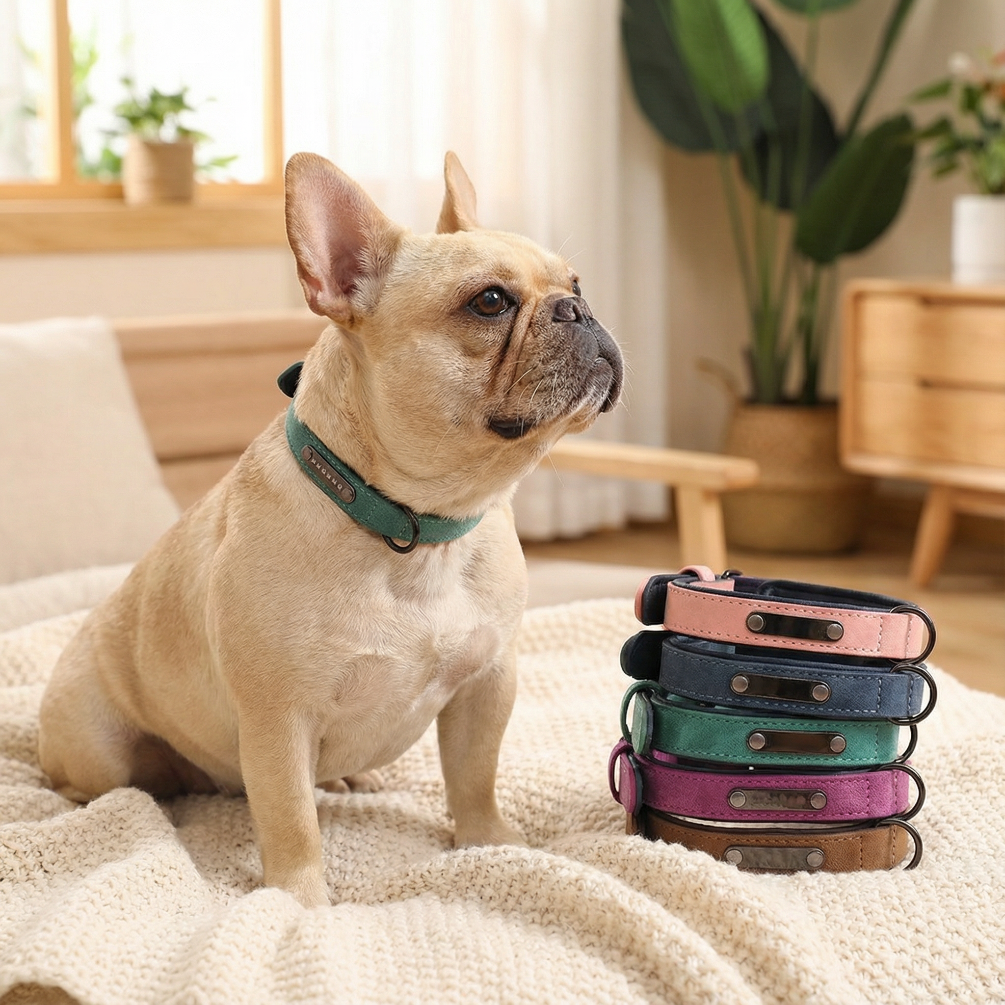 Double-Layer Leather Adjustable Dog Collar – Personalized Pet ID Tag, Small & Medium Dogs