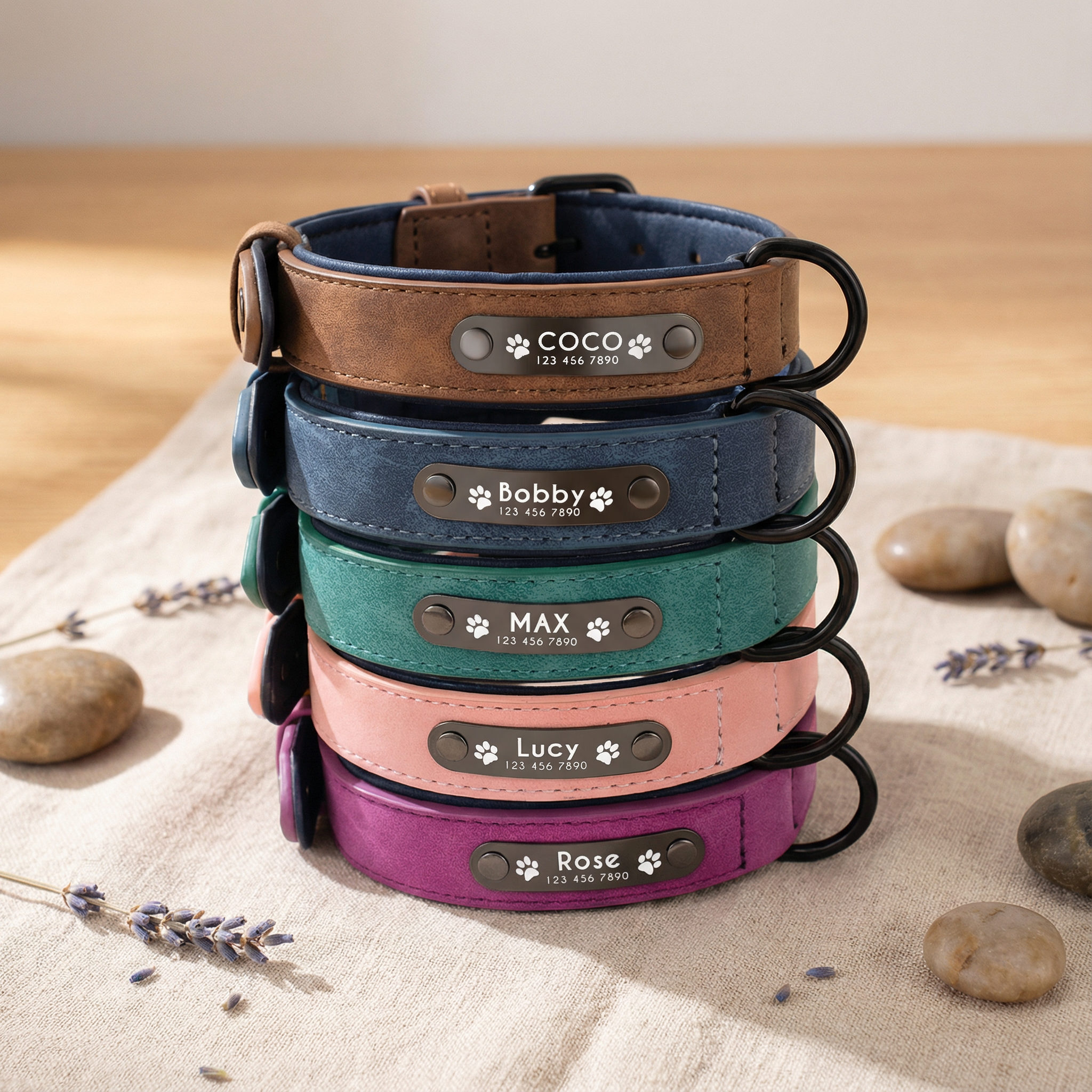 Double-Layer Leather Adjustable Dog Collar – Personalized Pet ID Tag, Small & Medium Dogs